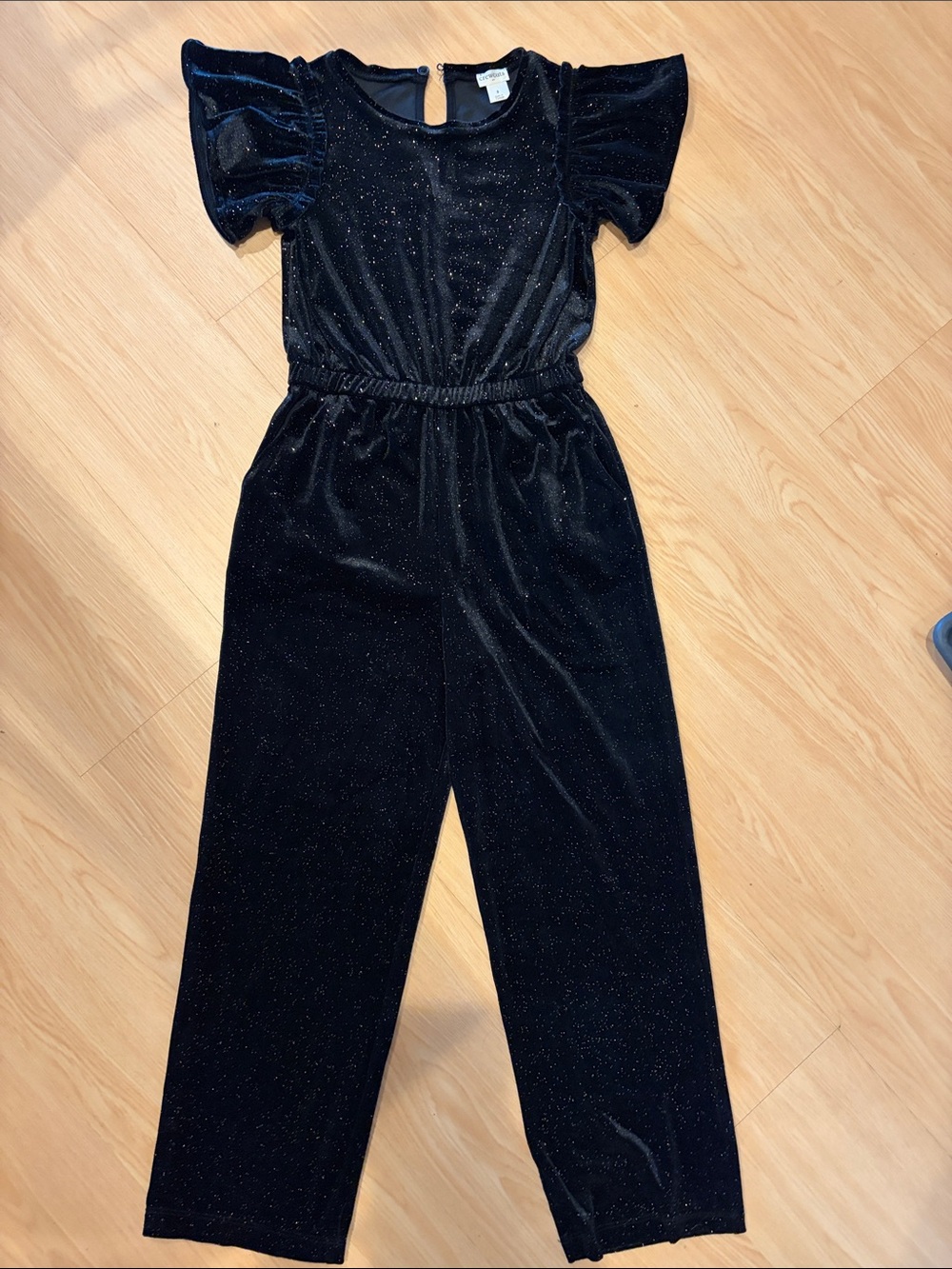 Gorgeous Crew Cut Black Sparkle Velvet Jumpsuit